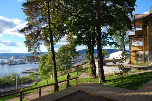 View from the green Ekebergparken hill to Oslo Fjord during the summer.