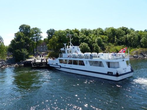 Local ferry by the waterfront of one of Oslo Fjord’s islands in the summer.