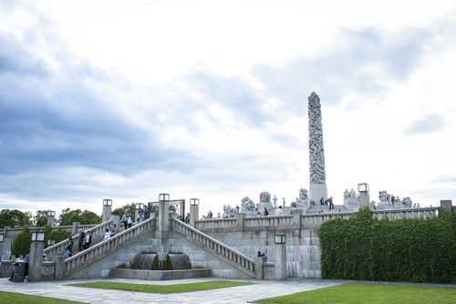 The monolith and surrounding sculptures at the Vigeland Sculpture Park.