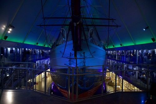 The front of the wooden Fram explorer ship at the Fram Museum.